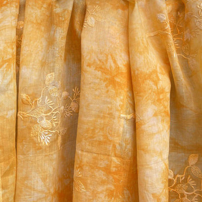 High quality pure ramie tissu Bright yellow hand-made color tie dye fabric Handmade dress DIY headdress silk scarf fabrics