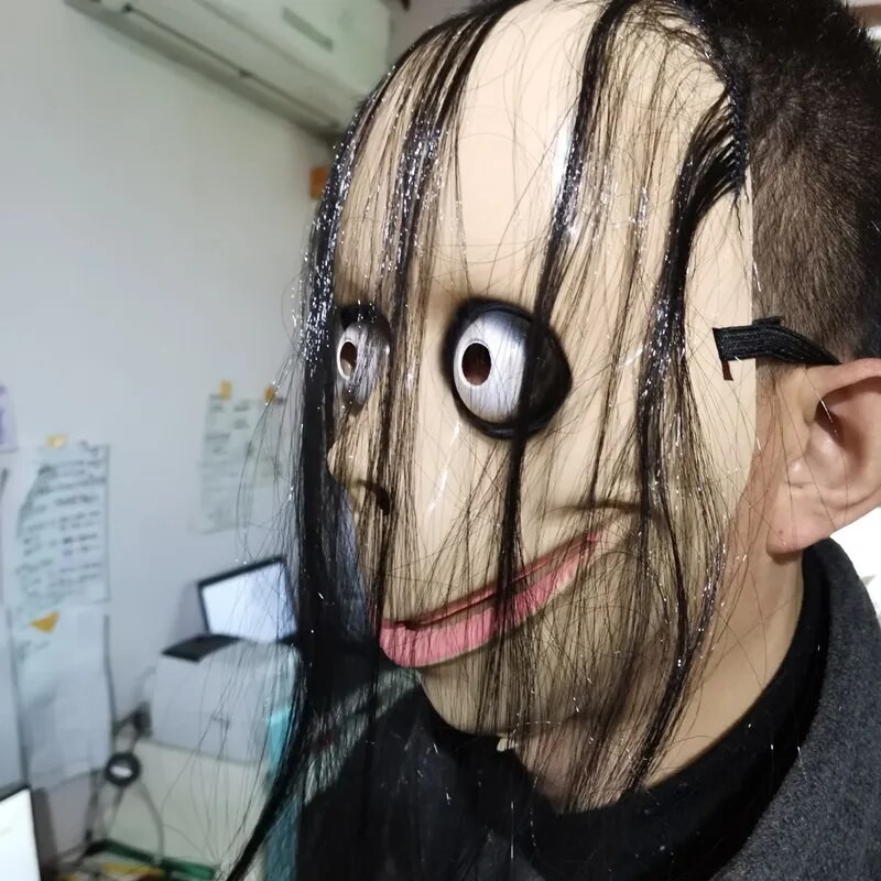 หน้ากากโมโม่ พรอพผีอะนิเมะ คอสเพลย์ แฟนซี ปีศาจญี่ปุ่น สยอง อุบูเมะ สำหรับ ฮาโลวีน Halloween Scary Creepy Momo Mask with Long Hair