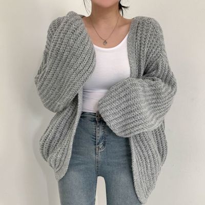 ‘；’ MEXZT Vintage Harajuku Lantern Sleeve Women Cardigan Sweater Casual Korean Fall Streetwear Tops Coat Chic Lazy Wind Y2k Sweater