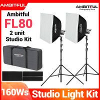 AMBITFUL 2Pcs Studio Continuous Light Kit 2x 80W LED Light + 2x 60x60cm Bowens mount Softbox + 2x 190cm Light Stand + 1x Kit Bag For Outdoor Video / Wedding Shooting