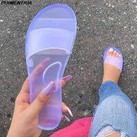 【CW】New Jelly Flat Women Slippers Summer Candy Colors Transparent Slides Fashion Slip On Indoor Outdoor Beach Ladies Shoes Sandals