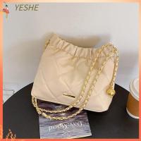 YESHE หนังพียู กระเป๋าทรงถัง จุได้มาก จีบลายสก๊อต กระเป๋า Crossbody แฟชั่นสำหรับผู้หญิง สีทึบทึบ กระเป๋าถือทรงโท้ท ผู้หญิงผู้หญิงผู้หญิง