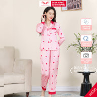 Đồ bộ nữ mặc nhà pijama Vingo Lụa Pháp tay dài quần dài có eo hoạ tiết thumbnail