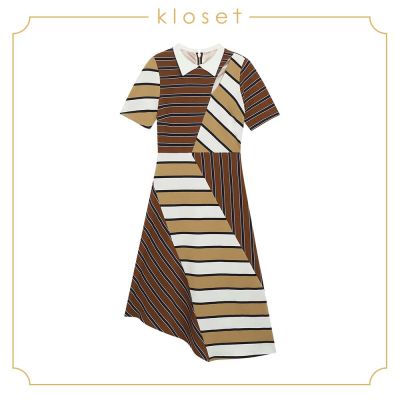 Kloset As Gmmetric Stripe Dress (SS19-D016) เดรสผู้หญิง เสื้อผ้าผู้หญิง เสื้อผ้าแฟชั่น เดรสผ้ายืด เดรสลายทาง เดรสตัดต่อลาย