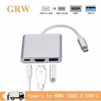 USB 3.1 Usb ตัวแปลง Usb C ถึง HDMI Type C หัวแปลงสัญญาณ Hdmi 3 In 1 Type C ถึง Hdmi HDMI/USB 3.0/Type-C อลูมิเนียมสำหรับอะแดปเตอร์สำหรับ Macbook