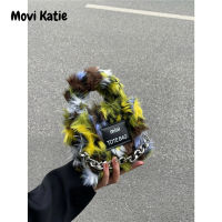 Movi Katie ทรงสี่เหลี่ยมขนาดเล็กกระเป๋าสะพายข้างมีโซ่ขนน่ารัก