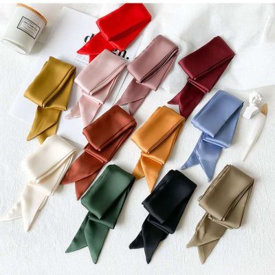 ✚▼✾ Long Skinny Hair Scarf For Women Silk Satin Headband Cute Neckerchief Solid Colors 190x5cm Fashion Bag Scarves For Ladies 2023