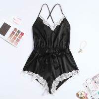 Sexy Romper Elegant Bodysuits Satin Pajamas Belt Playsuit Casual Holiday Body Mujer Jumpsuits Comfy Nightdress