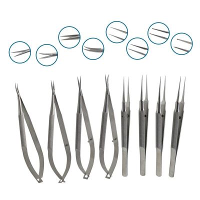 Stainless Steel Ophthalmic Forcpes Scissors Needle Holders Micro Tweezers Ophthalmic Instrument Platform Straight Curved 1/8Pcs