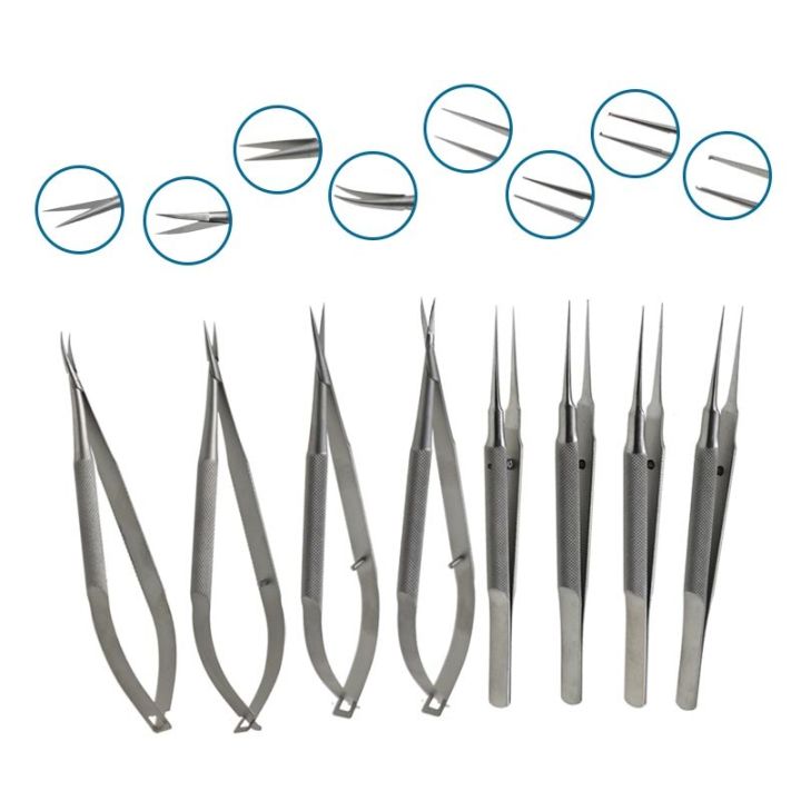 stainless-steel-ophthalmic-forcpes-scissors-needle-holders-micro-tweezers-ophthalmic-instrument-platform-straight-curved-1-8pcs