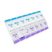 7-Day Pill Organizer Double Row Push Button Weekly  2 Times A Day AM/PM Large Storage Medicine Pill Box Medicine  First Aid Storage