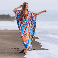 2023 Boho พิมพ์บิกินี่ Cover Up ผู้หญิงชายหาดเสื้อพลัสไซส์ฤดูร้อนชุด Maxi ชุดว่ายน้ำ