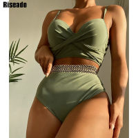 【CW】Riseado Push Up Bikinis 2022 Woman Twisted Swimsuits High Waist y Swimwear Women Stitch Detail Biquini Set Solid Bathing Suit