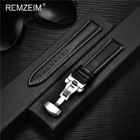 【new】 REMZEIM Calfskin Soft Leather Watchband 20 22 24mm Band With Buckle ！