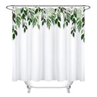 Beautiful Wedding Green Leaves Modern Shower Curtains Polyester Waterproof Bathroom Accessory Bath Curtain Sets with 12 Hooks