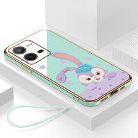 เคสvivo v25e กรอบสีทองชุบด้วยไฟฟ้า รวมทุกอย่าง ฝาหลัง วัสดุ TPU ป้องกันการหล่น ป้องกันการชนกัน กันน้ำ สายรัดข้อมือการ์ตูนน่ารัก เคสโทรศัพท์มือถือ