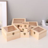 Wooden Storage Box Plain Wood boxes With Clear Lid Multifunction Square Hinged Craft Gift Box Wooden Jewelry Storage organizer