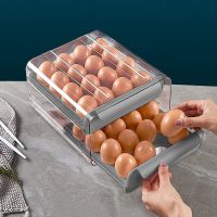 32 Grid Egg Container for Refrigerator Double-Layer Egg Holder Egg Tray Stackable Clear Egg Organizer Storage Box Egg Drawer