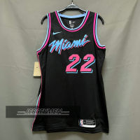 【High Quality】Mens 2017-18 New Original NBA Miami Heat #22 Jimmy Butler Jersey City Edition Black Swingman Heat-pressed