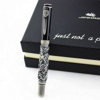 Jinhao Vintage Gold-black Fountain Pen Double Dragon Calligraphy Fude Nib Metal Carving Embossing Heavy Gift Pen Collection  Pens