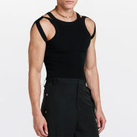 Men Knit Sleeveless Muscle Fitness Vest Tank Tops Slim Fit Party Clubwear Shirts Sexy Hollow Suspenders Top Sweatshirt