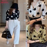 เสื้อเชิ้ตผู้หญิง IMIXCITY Polka Dot Retro Style Lapel Long-Sleeve Chiffon Shirt