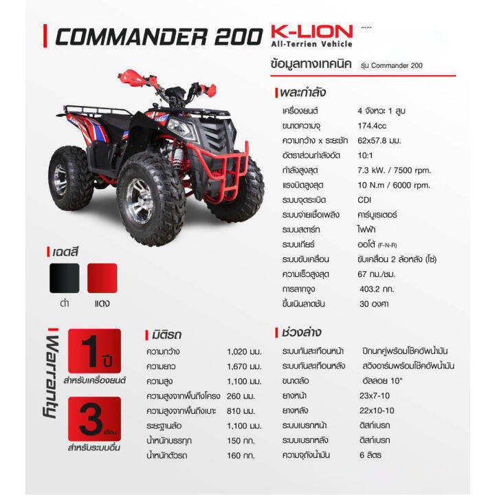 รถ-atv-ยี่ห่อ-k-lion-รุ่น-commander-200-ความเร็วสูงสุด-67-กม-ชม-เกียร์ออโต้-รับประกัน-1-ปี