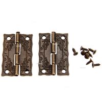 【LZ】□✸  Antique Bronze Embossing Mini Dobradiça Móveis Decorativos Gaveta Caixa De Jóias Armário Dobradiças De Porta e Parafusos 36x23mm 2Pcs