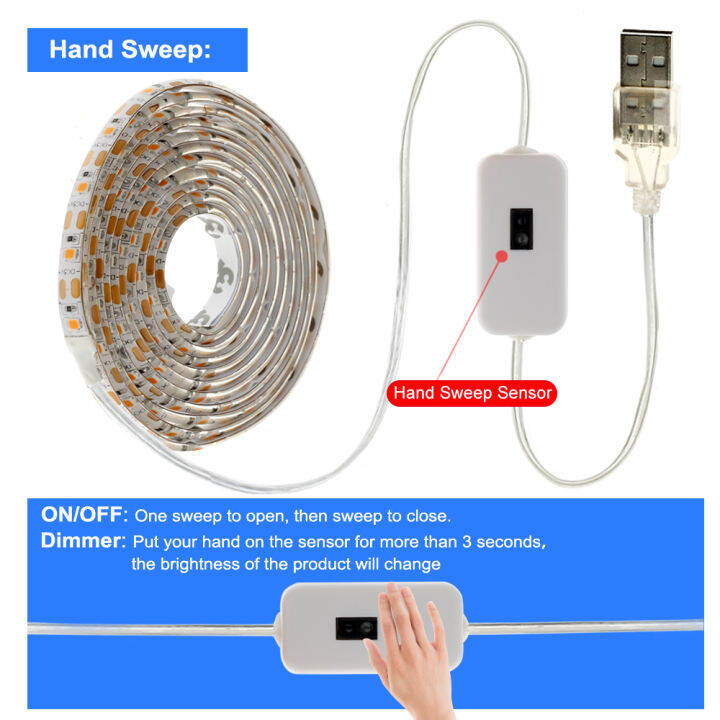 5v-2835-usb-led-strip-light-touch-switch-hand-sweep-cabinet-lights-1m-2m-3m-pink-ice-blue-warm-white-white-fairy-light