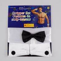 〖Gesh department store〗Gay Men Sexy Costume Accessories Bow Tie Collar and Cuff Set Male Dancer Sexy Stripper Cosplay Butler Waiter Lingerie Clubwear