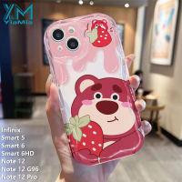 YiaMia เคสโทรศัพท์แฟชั่นสำหรับ Infinix Smart 5 Smart 6 Smart 6HD Note 12 G96 Note 12 Pro Note 12 3D น่ารักการ์ตูนรูปหมีสตรอเบอรี่หมีวินนี่แบร์อนิเมชั่นเคสโทรศัพท์มีลายขอบหยักเคสโทรศัพท์ฝาครอบด้านหลังเพื่อการป้องกัน TPU นิ่มสำหรับเด็กผู้หญิง