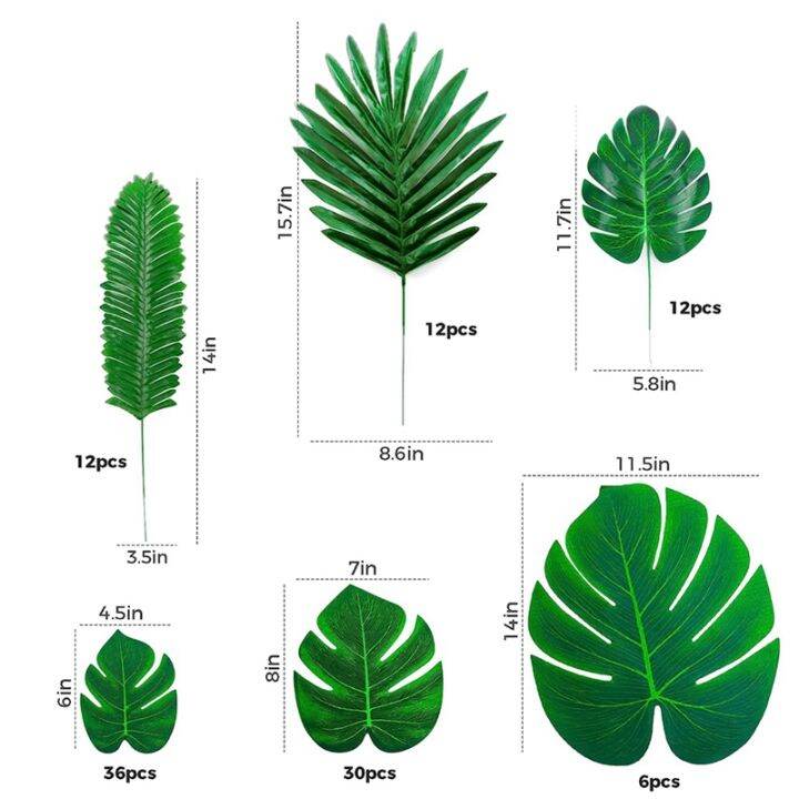 108-pack-palm-leaves-artificial-tropical-monstera-6-kind-artificial-green-palm-leaf-with-stems-for-hawaiian-luau-party