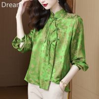 Chinese printed stitching shirt spring new Chinese style womens stand collar buckle shirt Tang suit womens top V729