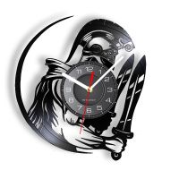 Hot sell Spartan Warrior with Swords Vinyl Record Wall Clock For Bedroom Ancient Greek Warrior King Home Decor Music Album Cut Out Clock