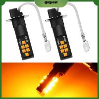 QUYAN 2PCS DRL สีเหลือง ไฟตัดหมอกสำหรับรถยนต์ H3 3030 SMD สว่างมากๆ ไฟแสดงสถานะ LED ที่มีคุณภาพสูง 12V ค่ะ ไฟสัญญาณ