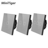 【DT】hot！ Minitiger EU/UK standard 1/2/3 Gang 1 Way Gray Glass Panel Wall Only Function