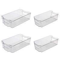 Clear Pantry Organizer Bins Household Plastic Food Storage Basket with Cutout Handles for Kitchen, Countertops