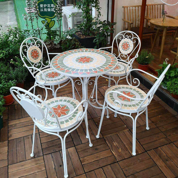 Europeanstyle outdoor balcony wrought iron mosaic table and chairs