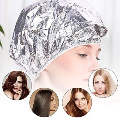 Professional Shower Cap Heat Insulation Aluminum Foil Hat Elastic Bathing Cap for Women Hair Salon Bathroom Adhesives Tape