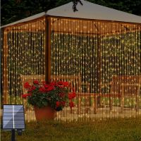 Solar Fairy Curtain Lights 3M 300LED Waterproof Outdoor Garland Solar Power Lamp Christmas For Garden Party Wedding Decoration