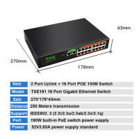 [COD] POE POE Fast 16 PORT PoE Switch 48V พร้อม2พอร์ต1000M, 1พอร์ต SFP, สำหรับกล้อง IP