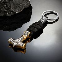 Vikings Thors Hammer Survival Rope Keychain Mens Stainless Steel Anchor Knife Pendant Paracord Keyring Handmade Norse Jewelry Key Chains