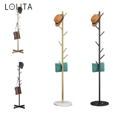 Wooden Coat Rack Stand 12 Hook Clothes Hat Hanger Umbrella Hall Tree  Organizer Walnut Black