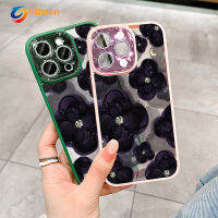 Sladen สำหรับ iPhone 14 13 12 11 Pro Max PLUS แฟลชเพชร ZY38สีม่วง Camellia แฟชั่นเคสโทรศัพท์