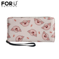 FORUDESIGNS Cute Pink Cartoon Pig Pattern Teen Girl Coin Purse Waterproof Card Holder Portable Ladies Wristband Wallet Mujer