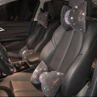 1PC Diamond Crystal Bowknot Car Neck Pillow Rhinestone Auto Headrest Seat Support Waist Pillows Bling Car Accessories for Women Seat Cushions