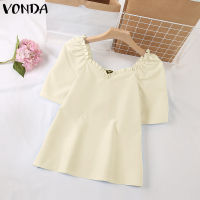 VONDA เสื้อคอวีคอวีสำหรับผู้หญิงเสื้อแขนพองหลวมอเนกประสงค์ (ลำลองสไตล์เกาหลี) #2