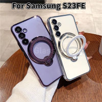 เคสด้านหลังปลอกสำหรับ Samsung Galaxy S23 FE S23fe S 23 Fe 5G2023โปร่งใสกันกระแทกใสเคสโทรศัพท์อาร์มริ่งที่วางแขนแบบกดปิดกล้องกันกระแทกแบบแข็ง