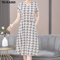 Middle-aged summer 2023 new loose large size middle-aged and elderly womens short-sleeved dress