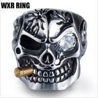 WXR RING New Mens Domineering Diamond Skull Ring Retro Creative Personality Punk Alloy Ring Trend Accessories Jewelry Gift